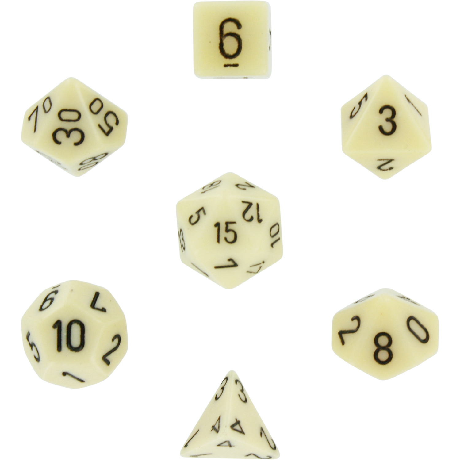 Polyhedral 7die Opaque Chessex Dice Set Ivory With Black Numbers for
