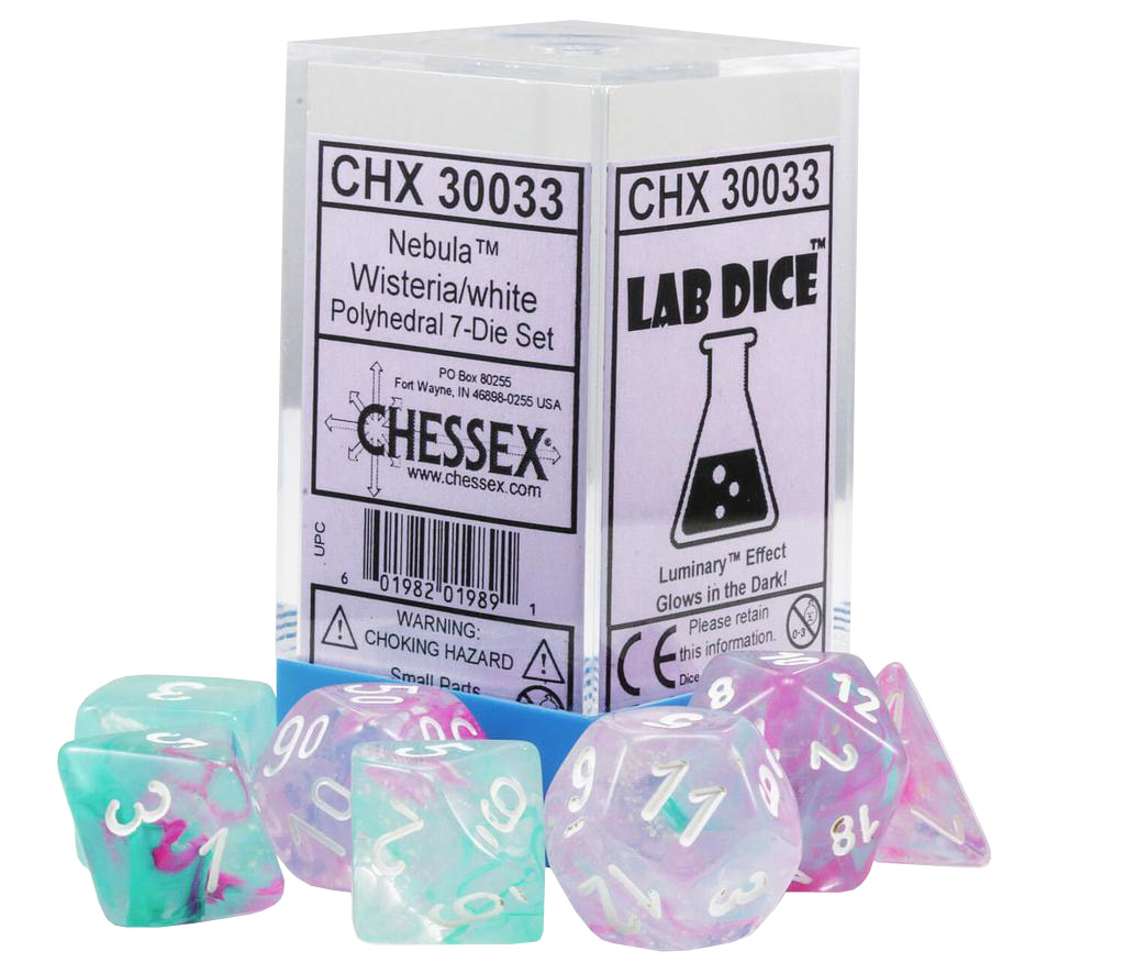 Chessex Lab Dice Nebula Wisteria White Luminary Polyhedral 7 Die Set 601982019891 Ebay